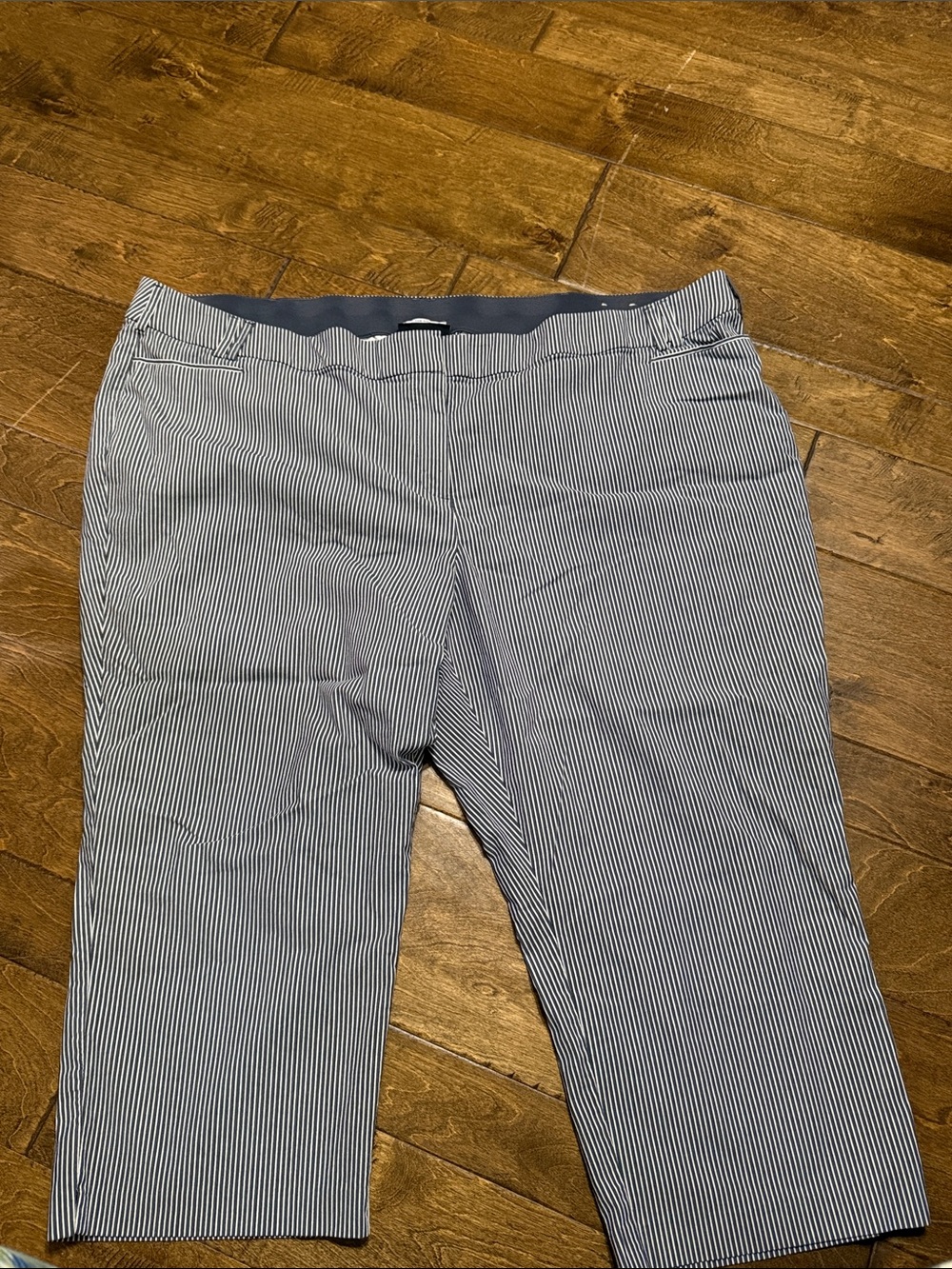 Lane Bryant Navy & White Pinstripe Capri Pants
